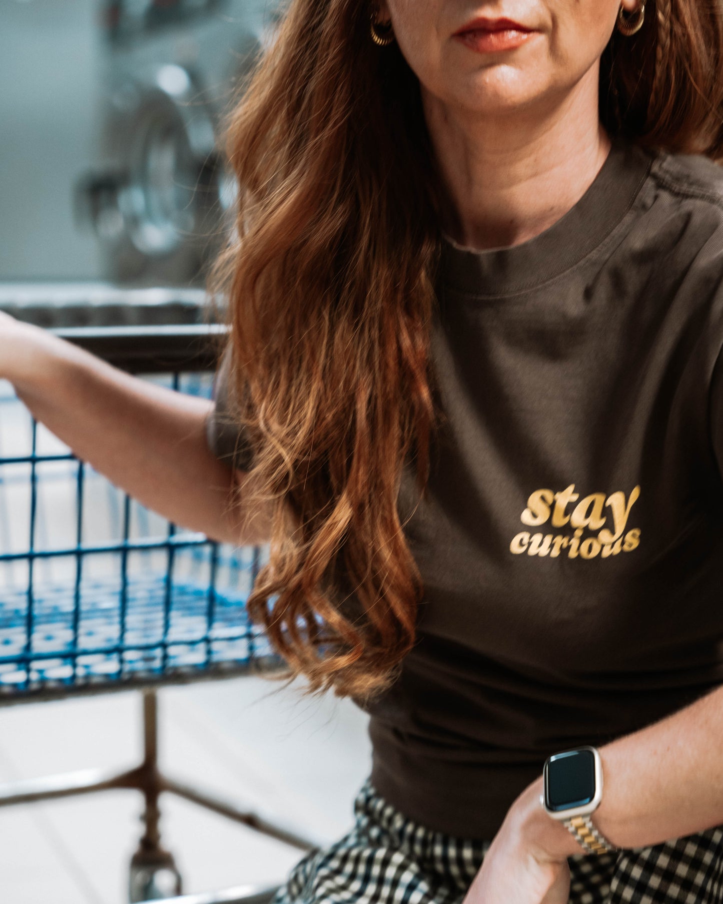 Boxy Oversized “Stay Curious” Tee : Faded Brown